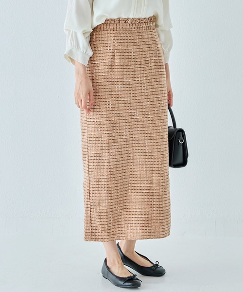 INCEDE（インシード）の「ファンシーツイード チェック柄ペンシルスカート（スカート・レディース・キャメル/ネイビー/ブラック・LL/M/L）」の15枚目の写真