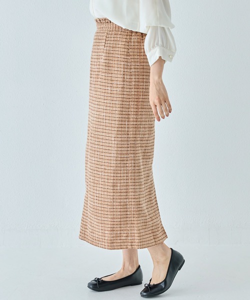 INCEDE（インシード）の「ファンシーツイード チェック柄ペンシルスカート（スカート・レディース・キャメル/ネイビー/ブラック・LL/M/L）」の16枚目の写真