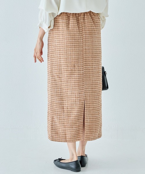 INCEDE（インシード）の「ファンシーツイード チェック柄ペンシルスカート（スカート・レディース・キャメル/ネイビー/ブラック・LL/M/L）」の17枚目の写真