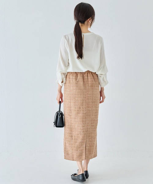 INCEDE（インシード）の「ファンシーツイード チェック柄ペンシルスカート（スカート・レディース・キャメル/ネイビー/ブラック・LL/M/L）」の22枚目の写真