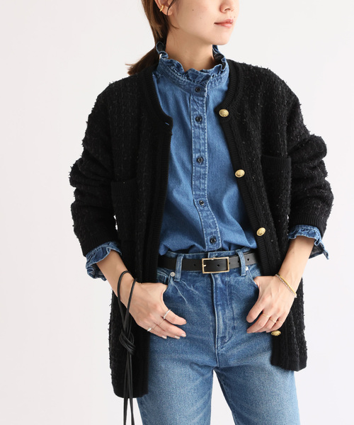 JOURNAL STANDARD relume(ジャーナルスタンダード レリューム)の「《WEB限定追加》TWEEDYニットジャケット(カーディガン/ボレロ・レディース・ブラック・FREE)」の1枚目の写真