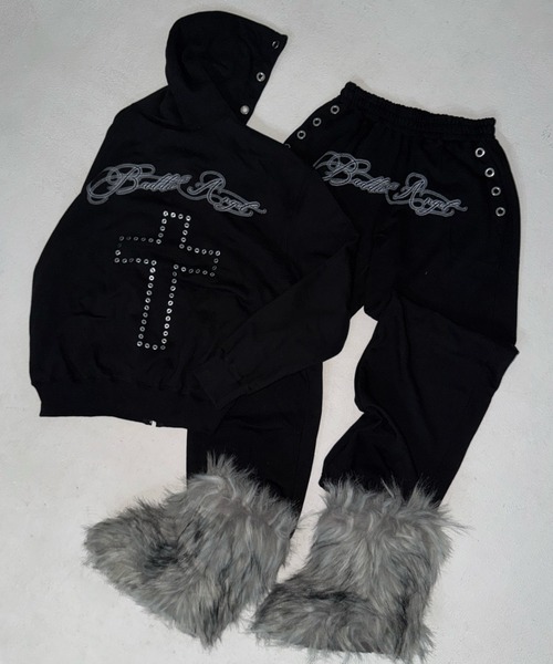 NIIER NOR(ニアノア)の「A'GEM/9 × .kom 『NIIER NOR/ニアノア』 BA-CROSS EYELET SWEATPANTS/クロスアイレットデザイン スウェットパンツ(スウェットパンツ・レディース・ブラック・FREE)」の5枚目の写真