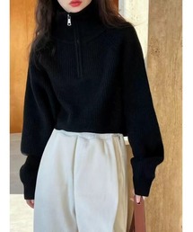 ハーフジップ」に該当するニット/セーター（ブラック/黒色系・無地
