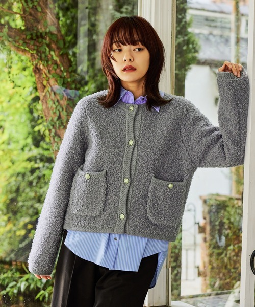 ツイードライククルーネックカーディガン 587463（カーディガン/ボレロ