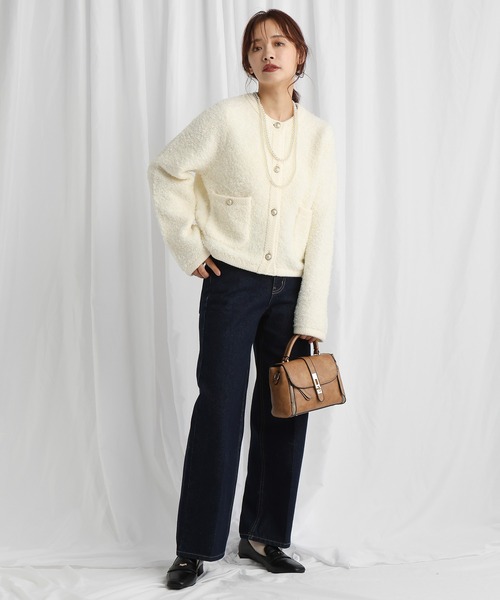 mysty woman(ミスティウーマン)の「ツイードライククルーネックカーディガン 587463(カーディガン/ボレロ・レディース・グレー/アイボリー/ブラック・FREE)」の10枚目の写真