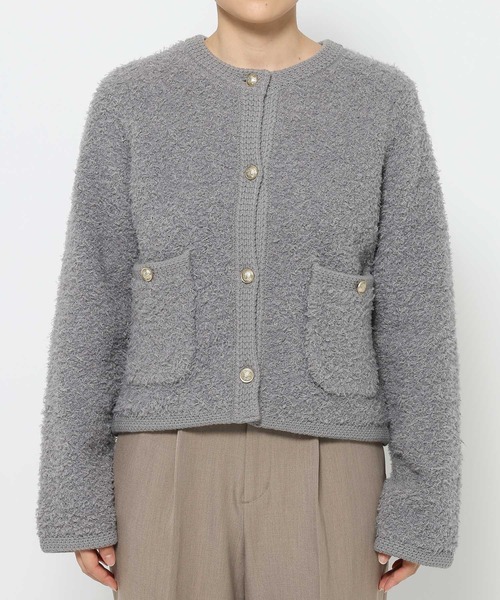 mysty woman(ミスティウーマン)の「ツイードライククルーネックカーディガン 587463(カーディガン/ボレロ・レディース・グレー/アイボリー/ブラック・FREE)」の12枚目の写真