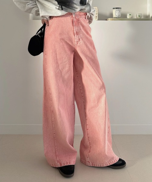 Eclat one(エクラワン)の「【Eclat one】ヴィンテージ風 ワイド デニム(デニムパンツ・レディース・ピンク/ブラウン/ブルー・L/M)」の15枚目の写真