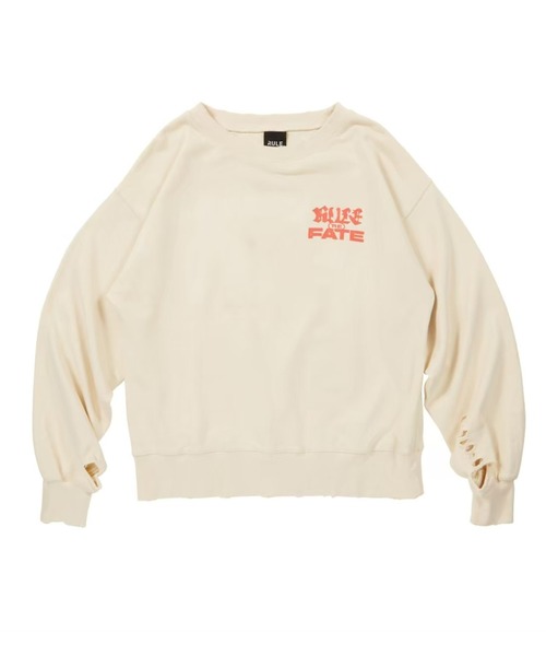 RULE THE FATE(ルールザフェイト)の「RTF LOGO DAMAGE SWEAT PULLOVER/ロゴダメージスウェットプルオーバー(スウェット・メンズ・ブラック/ベージュ・2/1/0)」の1枚目の写真