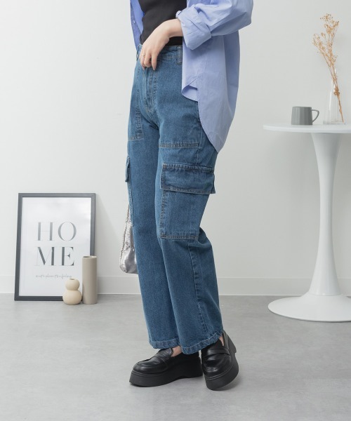 RCD(アールシーディー)の「ヴィンテージ風ポケット加工カーゴパンツ(カーゴパンツ・レディース・ワンウォッシュ/ブルー/ネイビー・M/LL/3L/4L/L)」の5枚目の写真