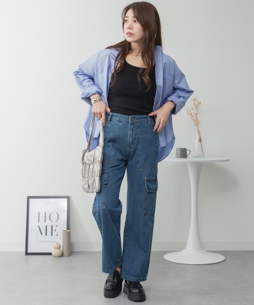 RCD(アールシーディー)の「ヴィンテージ風ポケット加工カーゴパンツ(カーゴパンツ・レディース・ワンウォッシュ/ブルー/ネイビー・M/LL/3L/4L/L)」の13枚目の写真