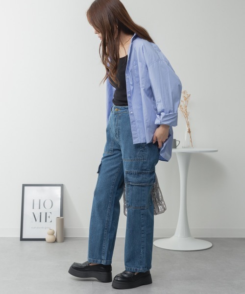 RCD(アールシーディー)の「ヴィンテージ風ポケット加工カーゴパンツ(カーゴパンツ・レディース・ワンウォッシュ/ブルー/ネイビー・M/LL/3L/4L/L)」の15枚目の写真