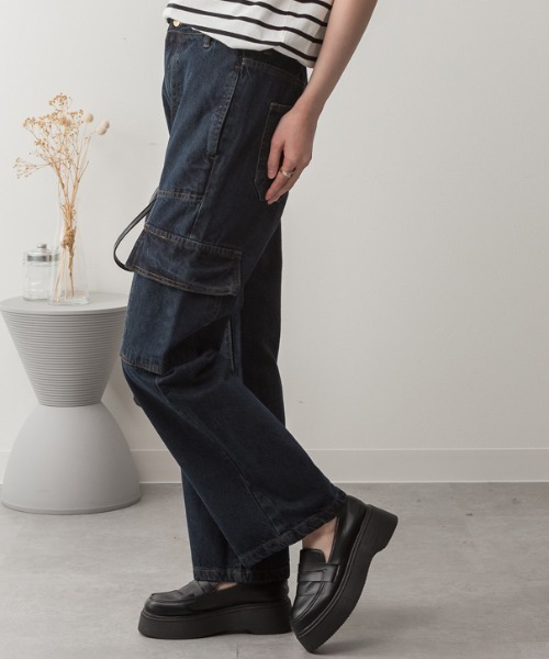RCD(アールシーディー)の「ヴィンテージ風ポケット加工カーゴパンツ(カーゴパンツ・レディース・ワンウォッシュ/ブルー/ネイビー・M/LL/3L/4L/L)」の11枚目の写真