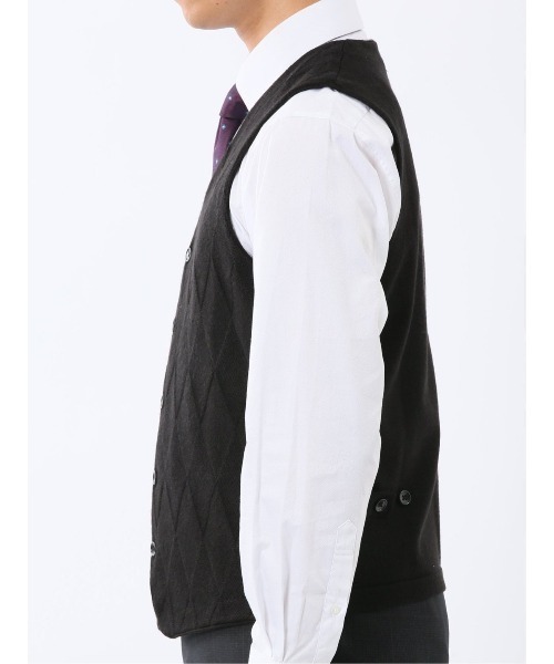 TAKA-Q（タカキュー）の「【ウォッシャブル ウール混】タカキュー ダイヤ柄 前開きベスト（ベスト・メンズ・ブラック/グレー系その他2・MEDIUM/X-LARGE/LARGE）」の6枚目の写真