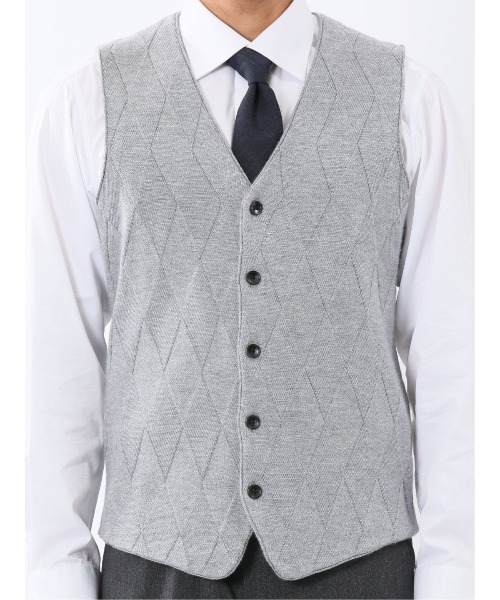 TAKA-Q（タカキュー）の「【ウォッシャブル ウール混】タカキュー ダイヤ柄 前開きベスト（ベスト・メンズ・ブラック/グレー系その他2・MEDIUM/X-LARGE/LARGE）」の14枚目の写真