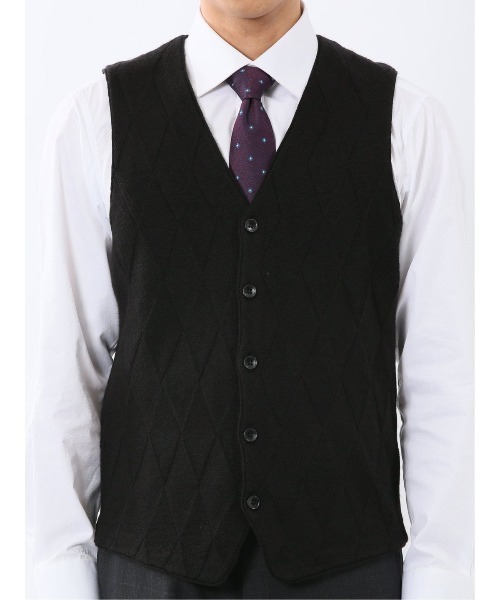 TAKA-Q（タカキュー）の「【ウォッシャブル ウール混】タカキュー ダイヤ柄 前開きベスト（ベスト・メンズ・ブラック/グレー系その他2・MEDIUM/X-LARGE/LARGE）」の5枚目の写真