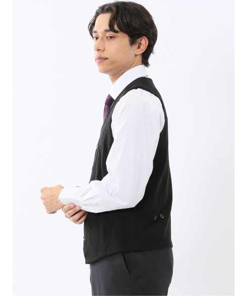 TAKA-Q（タカキュー）の「【ウォッシャブル ウール混】タカキュー ダイヤ柄 前開きベスト（ベスト・メンズ・ブラック/グレー系その他2・MEDIUM/X-LARGE/LARGE）」の10枚目の写真