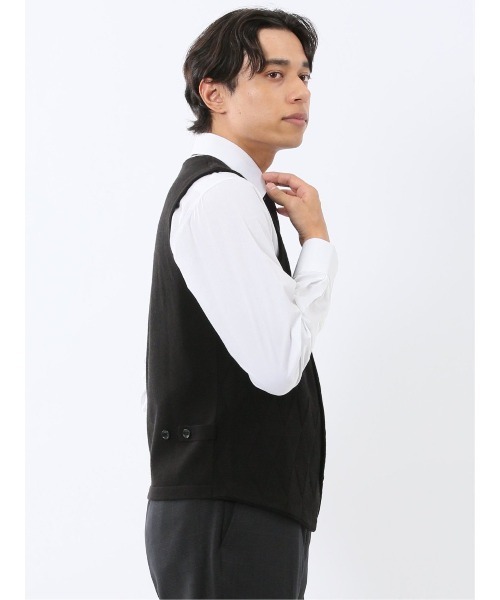 TAKA-Q（タカキュー）の「【ウォッシャブル ウール混】タカキュー ダイヤ柄 前開きベスト（ベスト・メンズ・ブラック/グレー系その他2・MEDIUM/X-LARGE/LARGE）」の11枚目の写真