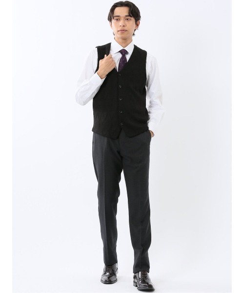 TAKA-Q（タカキュー）の「【ウォッシャブル ウール混】タカキュー ダイヤ柄 前開きベスト（ベスト・メンズ・ブラック/グレー系その他2・MEDIUM/X-LARGE/LARGE）」の12枚目の写真