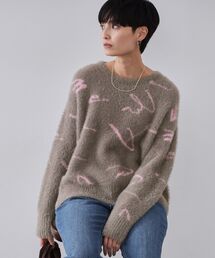 アート柄シャギーニット【洗濯機OK】