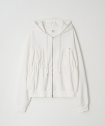 PENDANT SHIRRING HOODIE ZIP UP WHITE