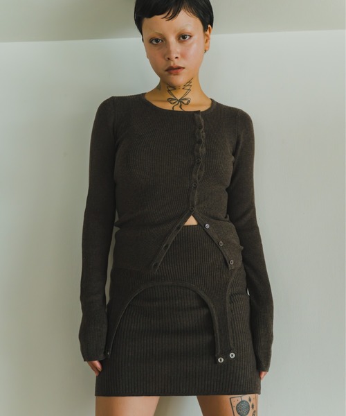 lit(リット)の「Asymmetry Rib Knit Cardigan(ニット/セーター・レディース・チャコールグレー/ブラウン・FREE)」の1枚目の写真