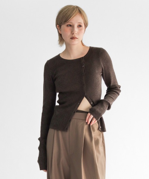 lit(リット)の「Asymmetry Rib Knit Cardigan(ニット/セーター・レディース・チャコールグレー/ブラウン・FREE)」の6枚目の写真