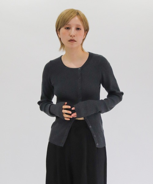 lit(リット)の「Asymmetry Rib Knit Cardigan(ニット/セーター・レディース・チャコールグレー/ブラウン・FREE)」の12枚目の写真