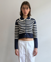 Stripe Collar Cardigan (Navy)