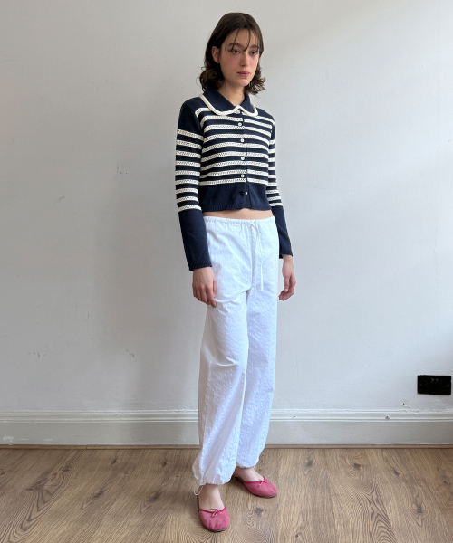 SINOON(シヌーン)の「Stripe Collar Cardigan (Navy)(カーディガン/ボレロ・レディース・ネイビー・FREE)」の2枚目の写真