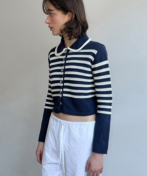 SINOON(シヌーン)の「Stripe Collar Cardigan (Navy)(カーディガン/ボレロ・レディース・ネイビー・FREE)」の3枚目の写真