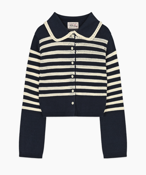 SINOON(シヌーン)の「Stripe Collar Cardigan (Navy)(カーディガン/ボレロ・レディース・ネイビー・FREE)」の4枚目の写真