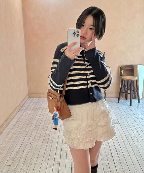 SINOON(シヌーン)の「Stripe Collar Cardigan (Navy)(カーディガン/ボレロ・レディース・ネイビー・FREE)」の5枚目の写真