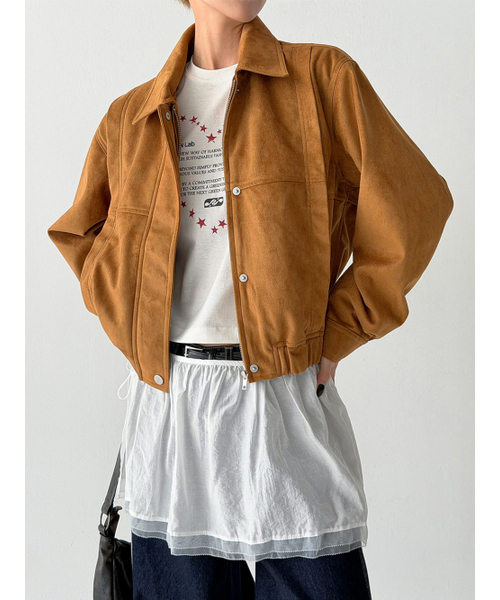 セール】フェイクベルベットスエードブルゾンジャケット[ダーク