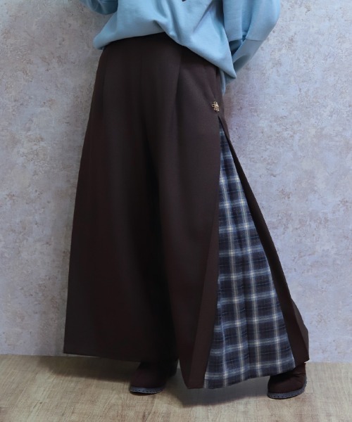 axes femme(アクシーズファム)の「チェック切替ワイドパンツ(その他パンツ・レディース・ネイビー/ダークブラウン/ブラック・FREE)」の3枚目の写真