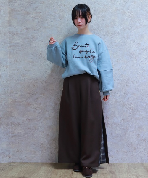 axes femme(アクシーズファム)の「チェック切替ワイドパンツ(その他パンツ・レディース・ネイビー/ダークブラウン/ブラック・FREE)」の4枚目の写真