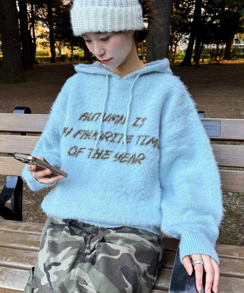 CIAOPANIC TYPY(チャオパニックティピー)の「モヘアタッチロゴニットフーディー(パーカー・レディース・ボルドー/グレー/ブルー/ブラック・MEDIUM/LARGE)」の5枚目の写真