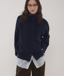stand neck fabric-covered button knit cardigan / クルミボタンスタンドネックカーディガン