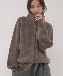 stand neck fabric-covered button knit cardigan / クルミボタンスタンドネックカーディガン