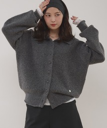stand neck fabric-covered button knit cardigan / クルミボタンスタンドネックカーディガン