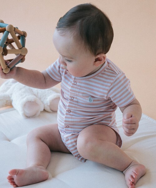 こども ビームス(コドモビームス)の「ベビー 前開き ボーダー ボディスーツ 2026SS(50~80cm)(ロンパース・キッズ・イエロー系その他4/サックスブルー/ピンク・70-80/60-70/50-60)」の1枚目の写真