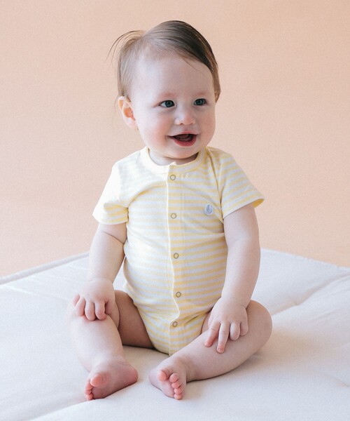 こども ビームス(コドモビームス)の「ベビー 前開き ボーダー ボディスーツ 2026SS(50~80cm)(ロンパース・キッズ・イエロー系その他4/サックスブルー/ピンク・70-80/60-70/50-60)」の3枚目の写真