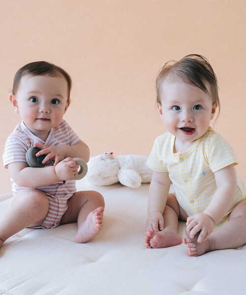 こども ビームス(コドモビームス)の「ベビー 前開き ボーダー ボディスーツ 2026SS(50~80cm)(ロンパース・キッズ・イエロー系その他4/サックスブルー/ピンク・70-80/60-70/50-60)」の4枚目の写真