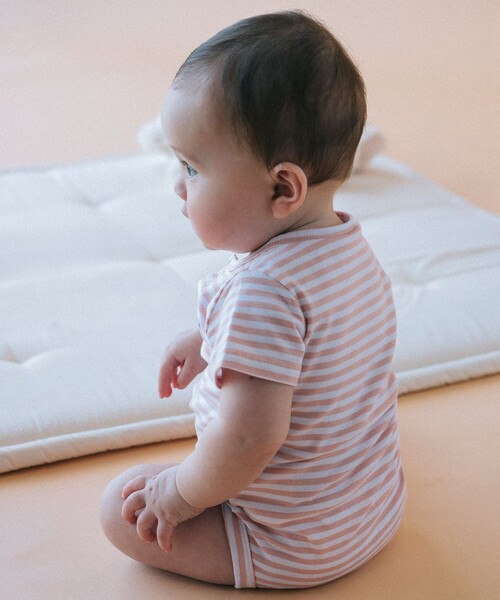 こども ビームス(コドモビームス)の「ベビー 前開き ボーダー ボディスーツ 2026SS(50~80cm)(ロンパース・キッズ・イエロー系その他4/サックスブルー/ピンク・70-80/60-70/50-60)」の5枚目の写真