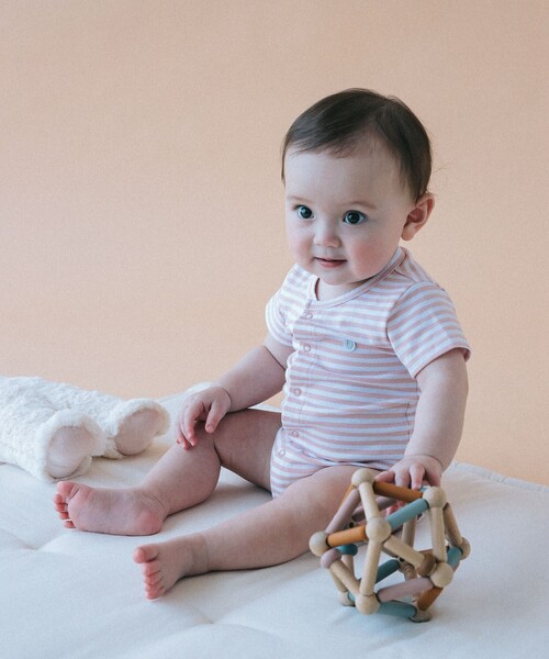 こども ビームス(コドモビームス)の「ベビー 前開き ボーダー ボディスーツ 2026SS(50~80cm)(ロンパース・キッズ・イエロー系その他4/サックスブルー/ピンク・70-80/60-70/50-60)」の6枚目の写真