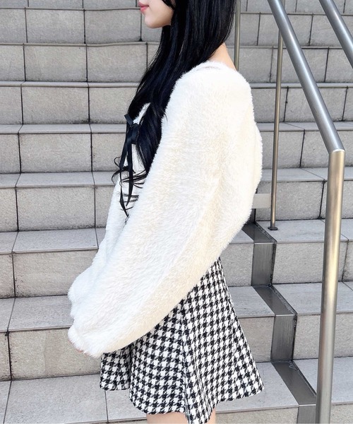 INGNI（イング）の「フェザーボレロニット＋ベアキャミセット（カーディガン/ボレロ・レディース・オフホワイト/チャコールグレー/ピンク・M）」の7枚目の写真