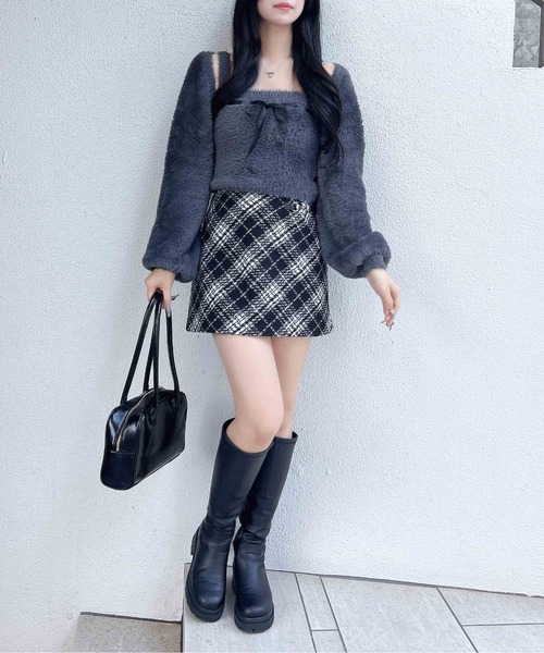 INGNI（イング）の「フェザーボレロニット＋ベアキャミセット（カーディガン/ボレロ・レディース・オフホワイト/チャコールグレー/ピンク・M）」の17枚目の写真