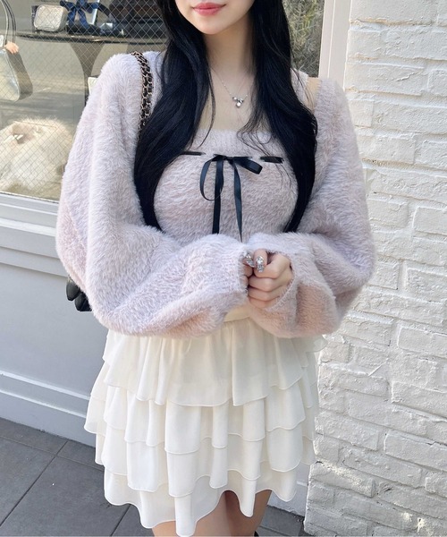 INGNI（イング）の「フェザーボレロニット＋ベアキャミセット（カーディガン/ボレロ・レディース・オフホワイト/チャコールグレー/ピンク・M）」の19枚目の写真