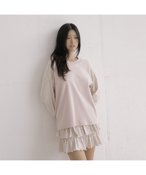 DEARSTALKER(ディアストーカー)の「D. BASIC CANDY STRIPE RAGLAN TEE - 3 COLOR(Tシャツ/カットソー・レディース・LT.Gray/LT.Blue/PINK・FREE)」の1枚目の写真