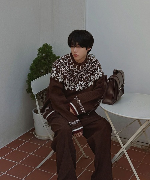 ASCLO（エジュクロ）の「【UNISEX】ASCLO／スノーノルディックニット（ニット/セーター・レディース・ブラウン/アイボリー・FREE）」の21枚目の写真