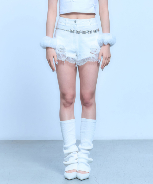 SCHISM INDUCING(スキズムインデューシング)の「REPAIRED LACE SHORTS_WHITE(その他パンツ・レディース・その他・MEDIUM)」の1枚目の写真